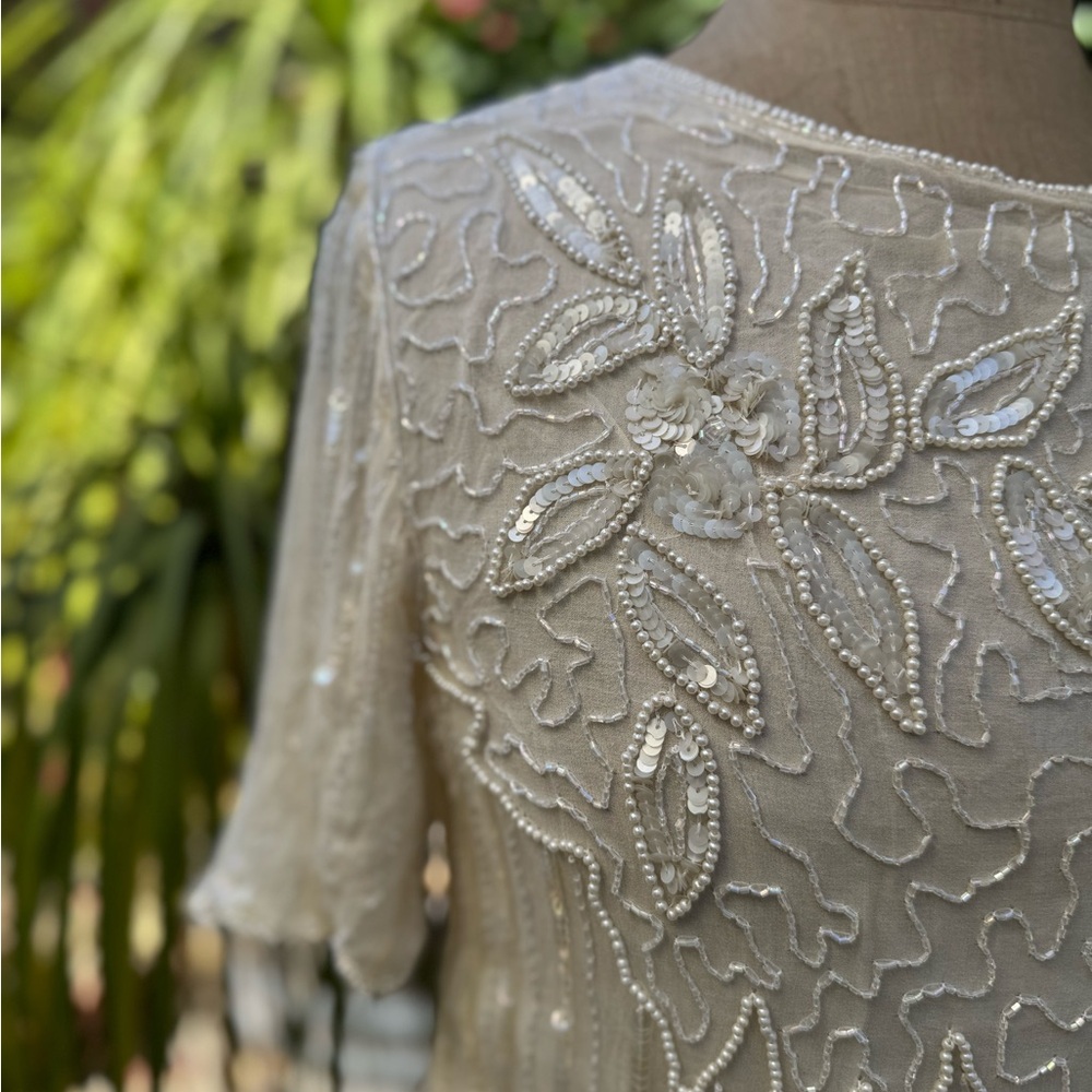 Two Piece Silk Beaded 80s Dress - Picture 2 of 7